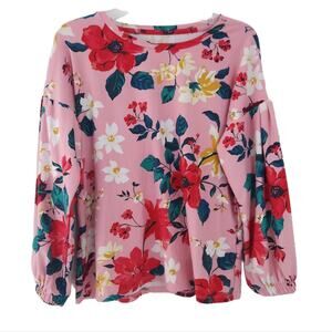 Old Navy Pink Floral Blouse Girls Large 10-12 Long Sleeve, Stretchy Casual Top
